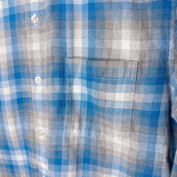 Bonobos Men's Tailored Fit Blue Gray White‎ Plaid Medium Button Front Shirt - Picture 3 of 7